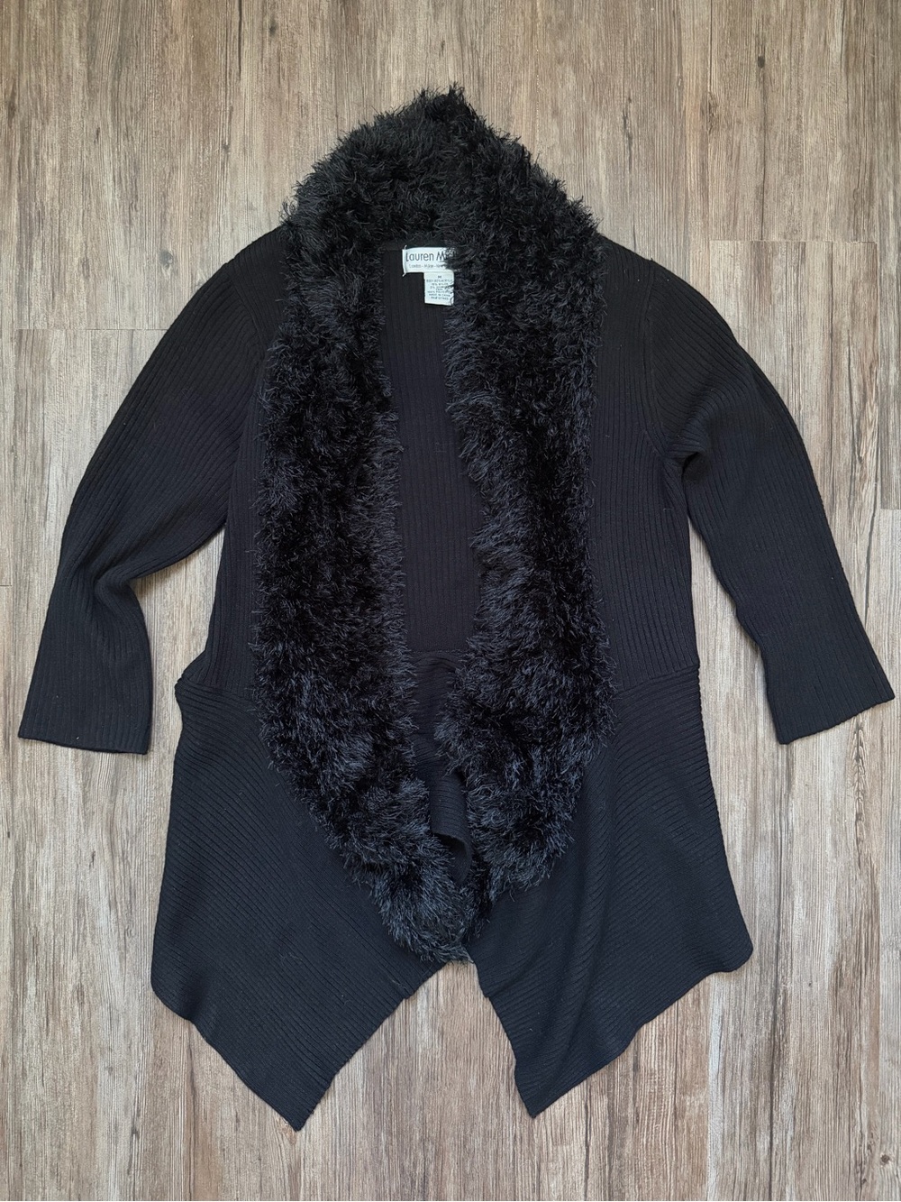 Lauren Michelle Black Fuzzy Trim Women's Cardigan Sweater